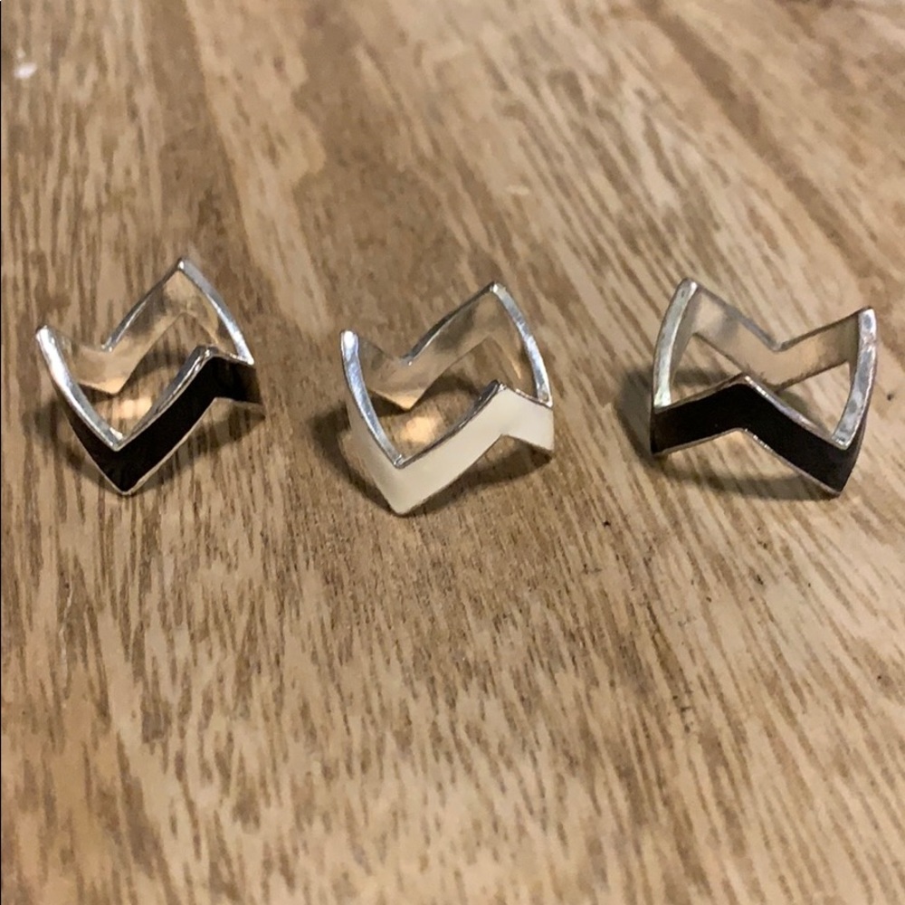 Stackable Black & White Chevron Rings